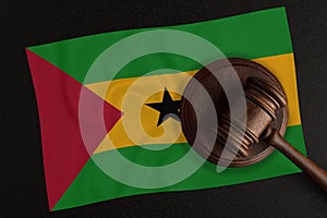 Judges hammer and the flag of Sao Tome and Principe. Law and Justice. Constitutional law