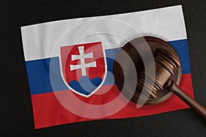 Judges hammer and the flag of Slovakia. Law and Justice. Constitutional law