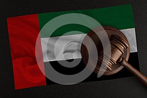 Judges hammer and the flag of United Arab Emirates. Law and Justice. Constitutional law