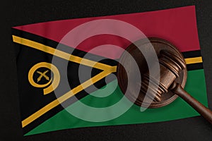 Judges hammer and the flag of Vanuatu. Law and Justice. Constitutional law