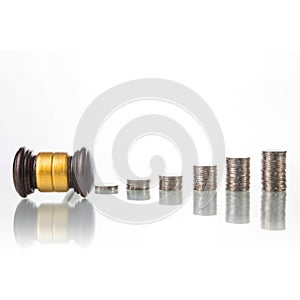 Judges law gavel with coins