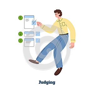 Judging person of MBTI types or models, flat vector illustration isolated. photo