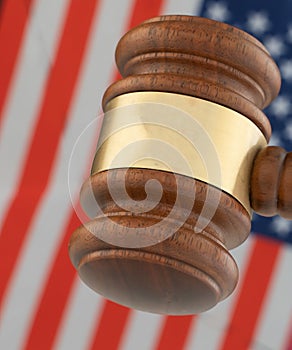 Judgment Gavel with the flag of the United States of America illustrating justice