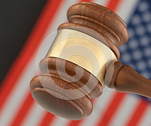 Judgment Gavel with the flag of the United States of America illustrating justice