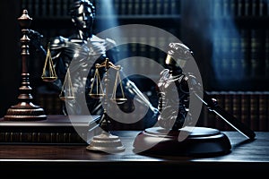 Judicial Gavel and Laptop with Legal Astute Icons on Table - AI Law Regulation and Online Technology