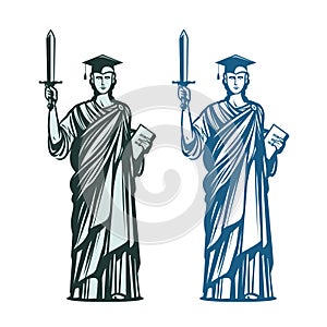 Judiciary, education symbol. Notary, justice, lawyer icon. Vector illustration