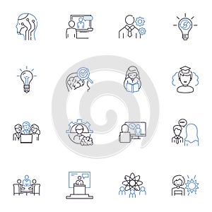 Judicious individuals line icons collection. Practical, Perceptive, Discerning, Prudent, Astute, Shrewd, Wise vector and photo