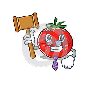 A judicious judge of tomato kitchen timer caricature concept wearing glasses