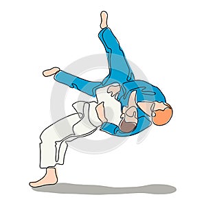 Judo fight one continuous line art drawing