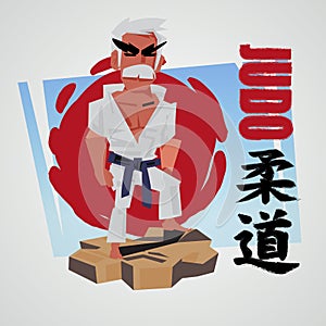 Judo fighter character design with logotype for header design -