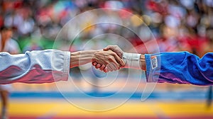 Judo mastery close up of hands gripping opponent s gi, showcasing control olympic sport concept