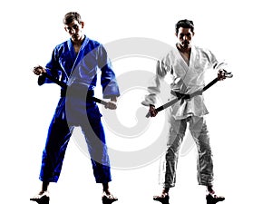 Judokas fighters fighting men silhouette