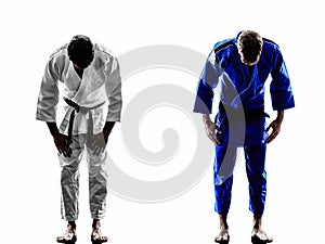 Judokas fighters fighting men silhouette