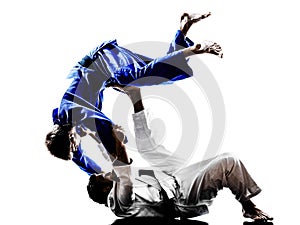Judokas fighters fighting men silhouettes photo