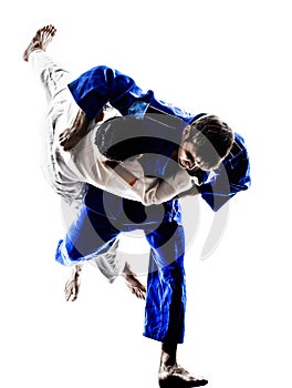 Judokas fighters fighting men silhouettes photo