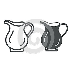 Jug of coffee cream line and solid icon, catering business concept, porcelaim milk jug vector sign on white background