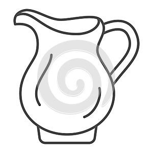 Jug of coffee cream thin line icon, catering business concept, porcelaim milk jug vector sign on white background