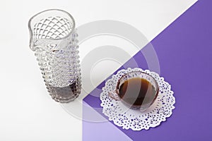 jug fake crystal and cup of coffee 3D illusion