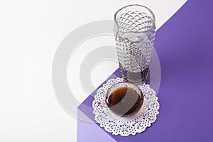 jug fake crystal and cup of coffee 3D illusion