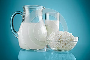 Jug glass with milk and curds