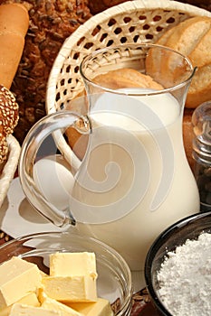 Jug of milk, butter and flour