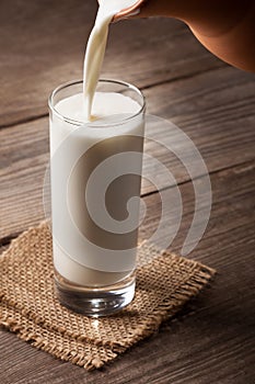 Jug of milk with an old country table