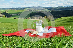 Jug of milk on the Swiss flag