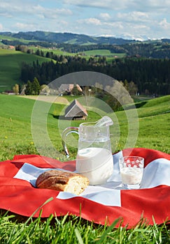 Jug of milk on the Swiss flag