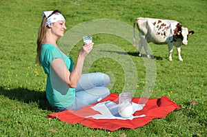 Jug of milk on the Swiss flag