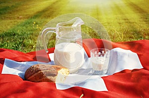 Jug of milk on the Swiss flag