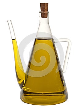 A jug of olive oil on white background