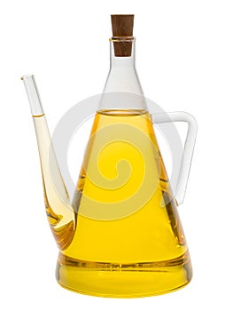 A jug of sunflower oil on white background