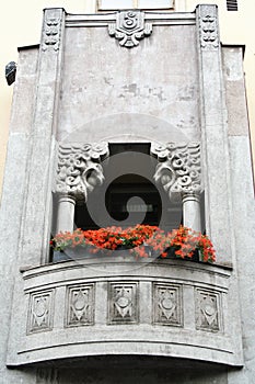 Jugend stil in architectural detail of a balcony in Helsinki