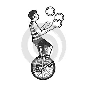 Juggler circus unicycle sketch raster illustration