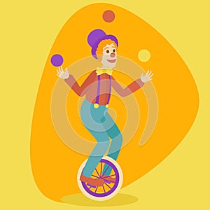 Juggler man on retro old unicycle cartoon vector