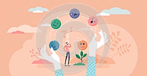 Juggling emotions, flat tiny persons vector illustration