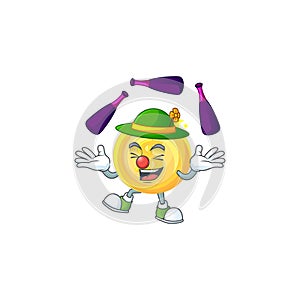 Juggling gold coin cartoon character mascot style