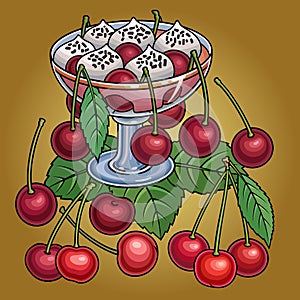 Juice, berries, cherries hand drawn illustration