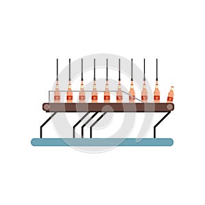 Juice bottled on a conveyor line, juice production process stage vector Illustration on a white background