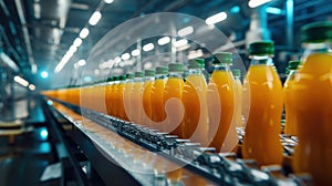 The juice bottling assembly line. AI generated photo