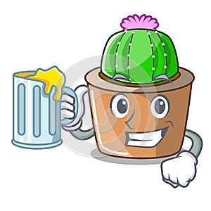With juice cartoon star cactus in flower pot