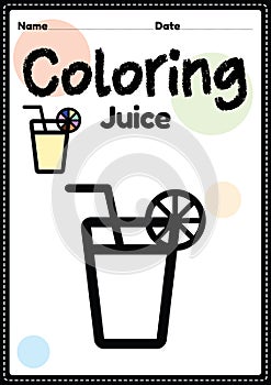 Juice coloring page picture worksheet for preschool, kindergarten & Montessori kids to practice coloring activities