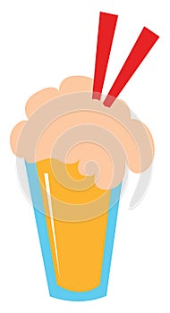Juice in a disposable plastic yellow party cup with two red straws vector or color illustration