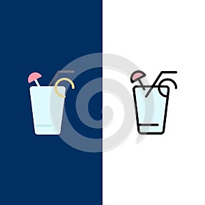 Juice, Drink, Food, Spring  Icons. Flat and Line Filled Icon Set Vector Blue Background