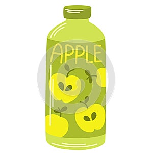 Juice drink in glass bottle. Cold fruit lemonade, summer refreshment. Fresh apple flavored beverage