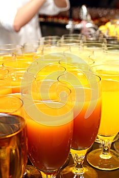 Juice glass in restaurant macro, close up