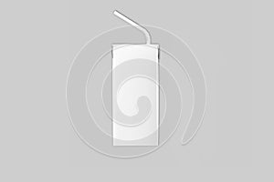 Juice or milk carton box with drinking straw mockup isolated on a grey background.