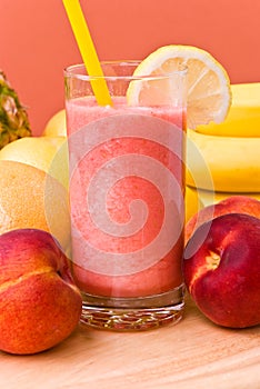 Juice of mixed fruit,peach-freshly squeezed photo