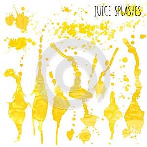 Juice orange and apple splashes, watercolor, sketch vector illustration