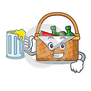 With juice picnic basket mascot cartoon